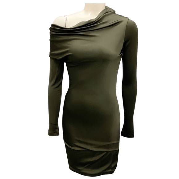 ALEXANDER MCQUEEN EBONY 2024 ASYMMETRIC DRAPE MINI DRESS - Picture 1 of 6